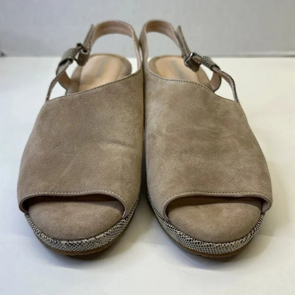 BeautiFeel Gwen Wedge Sandals Open Toe Shoes Ankle Strap Suede Tan Snake 41 10.5 - Picture 3 of 11